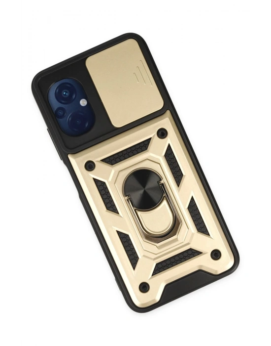 Newface Xiaomi Poco M5 Kılıf Pars Lens Yüzüklü Silikon - Gold