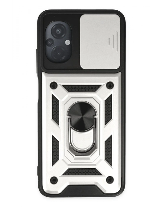 Newface Xiaomi Poco M5 Kılıf Pars Lens Yüzüklü Silikon - Gümüş