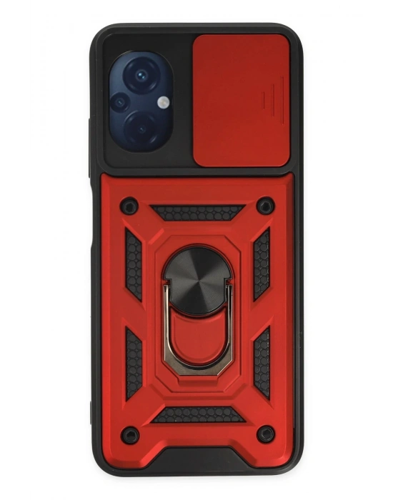 Newface Xiaomi Poco M5 Kılıf Pars Lens Yüzüklü Silikon - Kırmızı