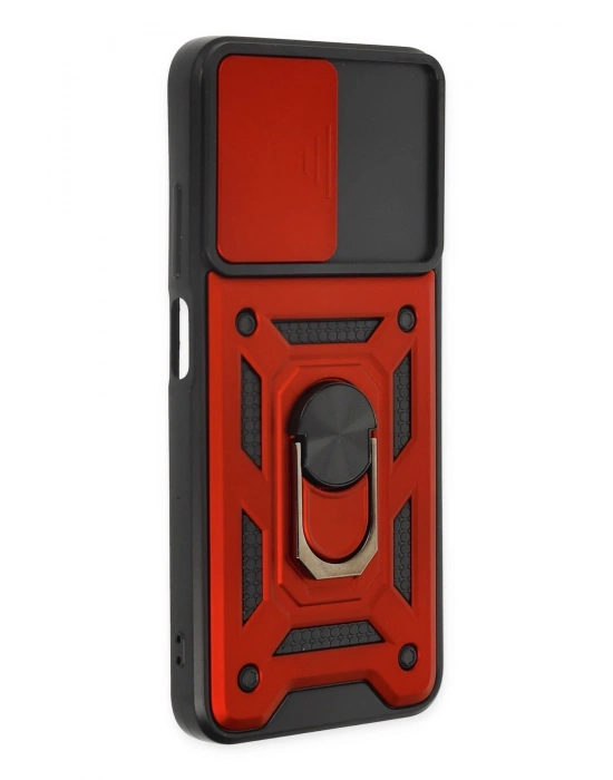 Newface Xiaomi Poco M5 Kılıf Pars Lens Yüzüklü Silikon - Kırmızı