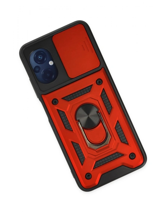 Newface Xiaomi Poco M5 Kılıf Pars Lens Yüzüklü Silikon - Kırmızı