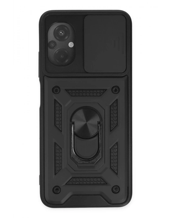 Newface Xiaomi Poco M5 Kılıf Pars Lens Yüzüklü Silikon - Siyah
