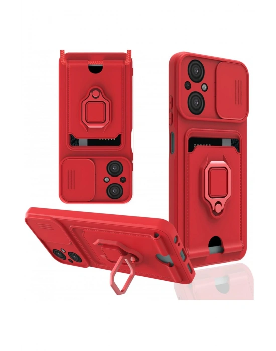 Newface Xiaomi Poco M5 Kılıf Zuma Kartvizitli Yüzüklü Silikon - Kırmızı