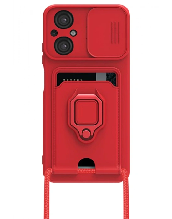 Newface Xiaomi Poco M5 Kılıf Zuma Kartvizitli Yüzüklü Silikon - Kırmızı