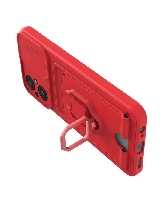 Newface Xiaomi Poco M5 Kılıf Zuma Kartvizitli Yüzüklü Silikon - Kırmızı