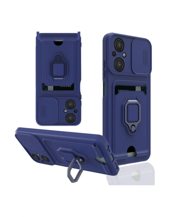 Newface Xiaomi Poco M5 Kılıf Zuma Kartvizitli Yüzüklü Silikon - Lacivert