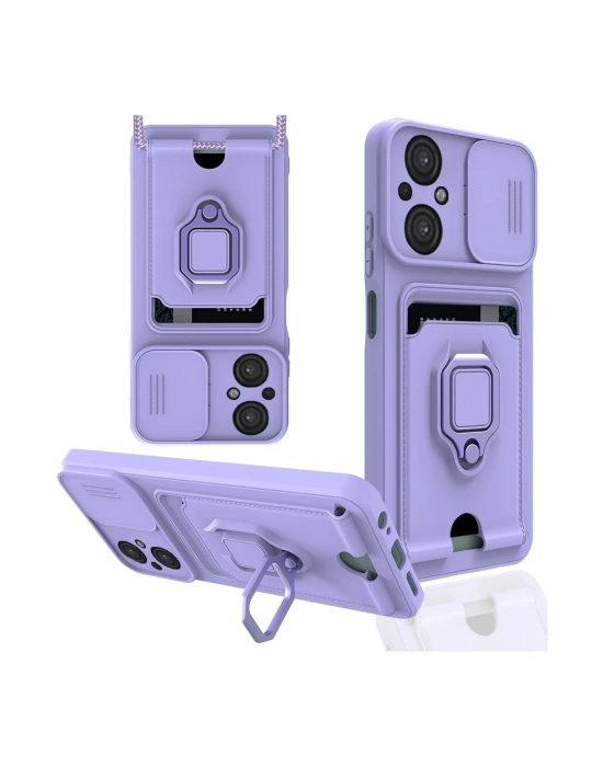 Newface Xiaomi Poco M5 Kılıf Zuma Kartvizitli Yüzüklü Silikon - Lila