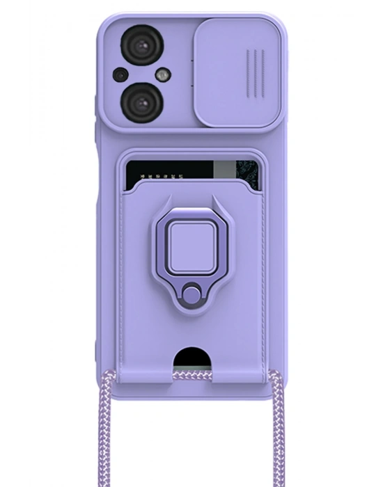 Newface Xiaomi Poco M5 Kılıf Zuma Kartvizitli Yüzüklü Silikon - Lila