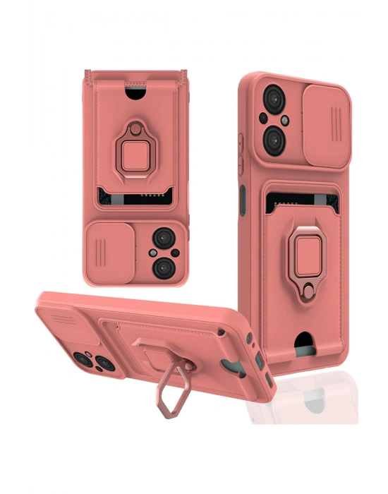 Newface Xiaomi Poco M5 Kılıf Zuma Kartvizitli Yüzüklü Silikon - Pembe