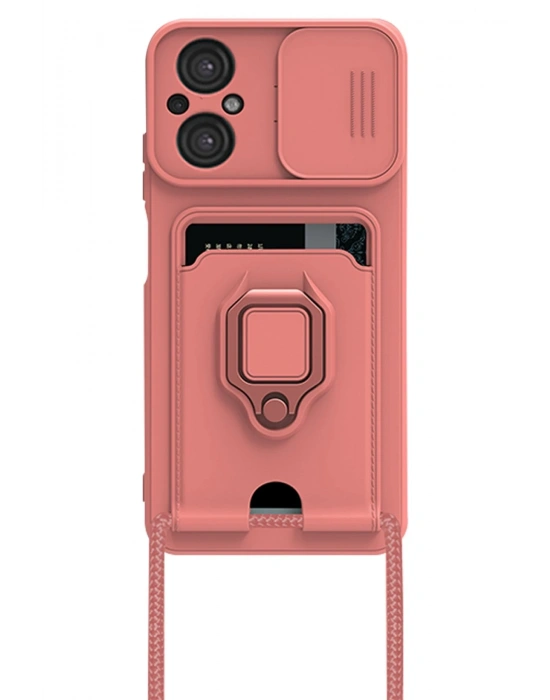 Newface Xiaomi Poco M5 Kılıf Zuma Kartvizitli Yüzüklü Silikon - Pembe