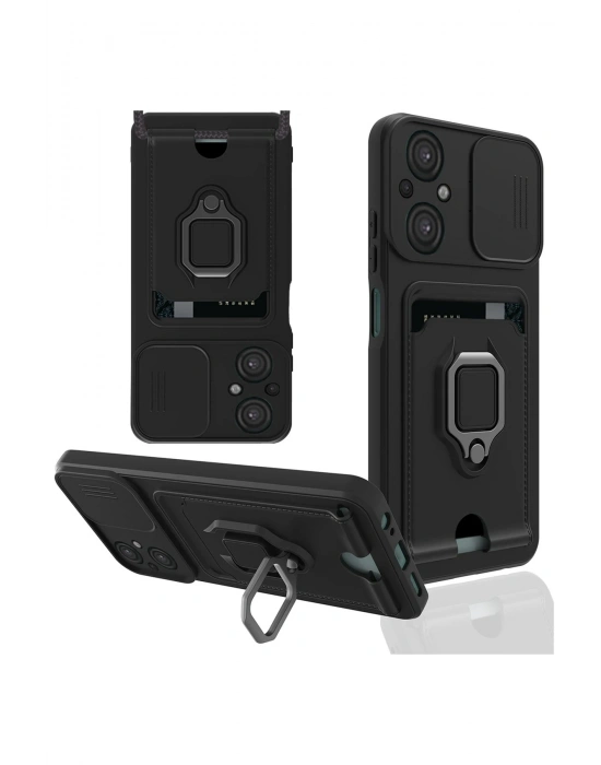 Newface Xiaomi Poco M5 Kılıf Zuma Kartvizitli Yüzüklü Silikon - Siyah