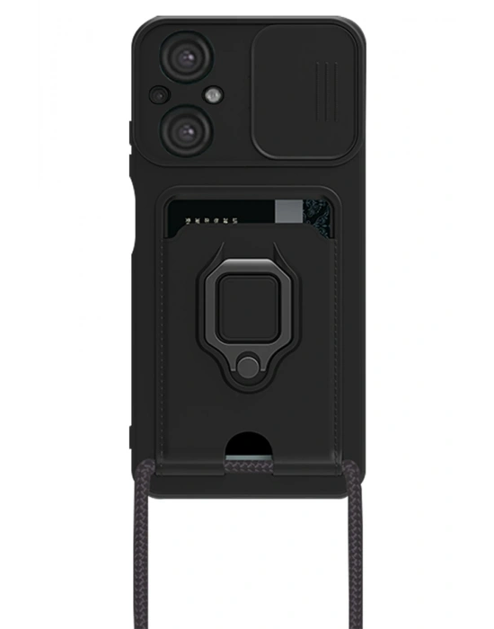 Newface Xiaomi Poco M5 Kılıf Zuma Kartvizitli Yüzüklü Silikon - Siyah