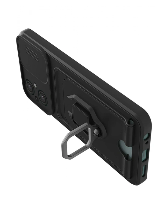 Newface Xiaomi Poco M5 Kılıf Zuma Kartvizitli Yüzüklü Silikon - Siyah