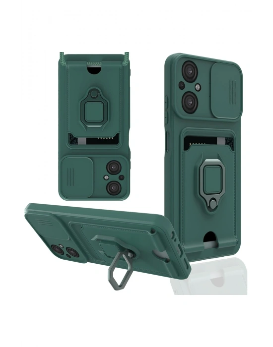 Newface Xiaomi Poco M5 Kılıf Zuma Kartvizitli Yüzüklü Silikon - Yeşil