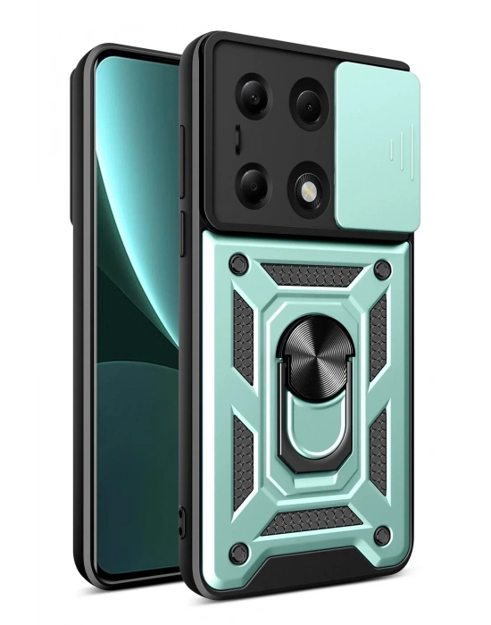 Newface Xiaomi Poco M6 Pro 4G Kılıf Pars Lens Yüzüklü Silikon - Yeşil