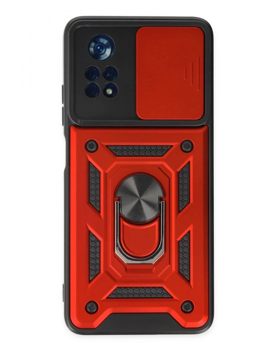 Newface Xiaomi Poco X4 Pro 5G Kılıf Pars Lens Yüzüklü Silikon - Kırmızı