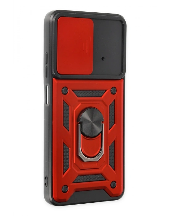 Newface Xiaomi Poco X4 Pro 5G Kılıf Pars Lens Yüzüklü Silikon - Kırmızı