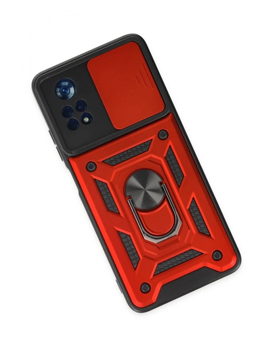 Newface Xiaomi Poco X4 Pro 5G Kılıf Pars Lens Yüzüklü Silikon - Kırmızı