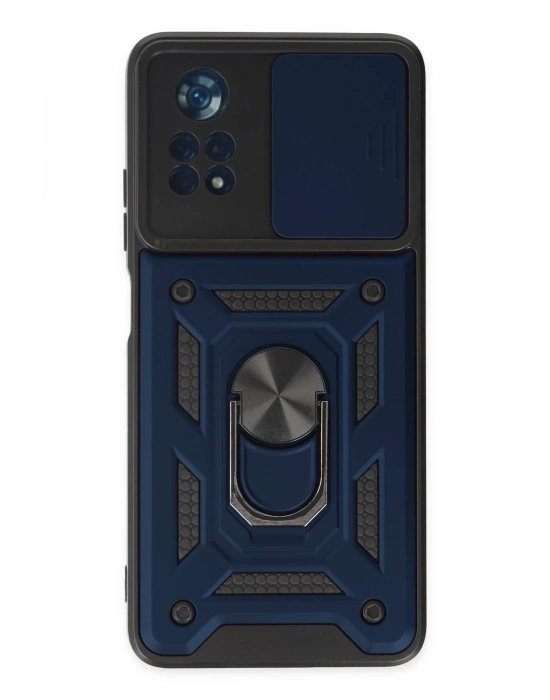 Newface Xiaomi Poco X4 Pro 5G Kılıf Pars Lens Yüzüklü Silikon - Lacivert