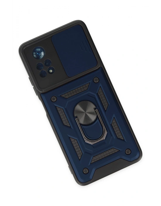 Newface Xiaomi Poco X4 Pro 5G Kılıf Pars Lens Yüzüklü Silikon - Lacivert