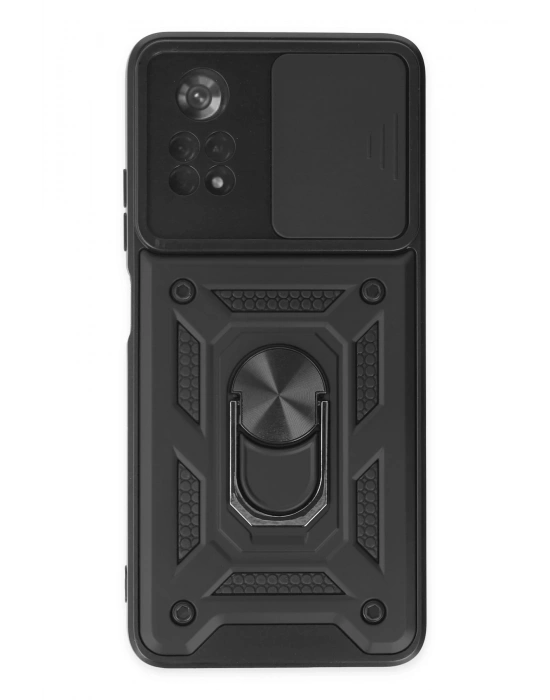 Newface Xiaomi Poco X4 Pro 5G Kılıf Pars Lens Yüzüklü Silikon - Siyah