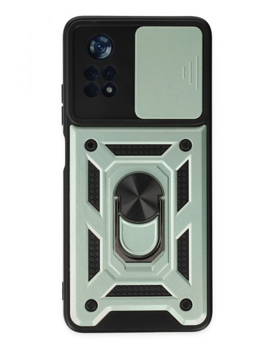 Newface Xiaomi Poco X4 Pro 5G Kılıf Pars Lens Yüzüklü Silikon - Yeşil