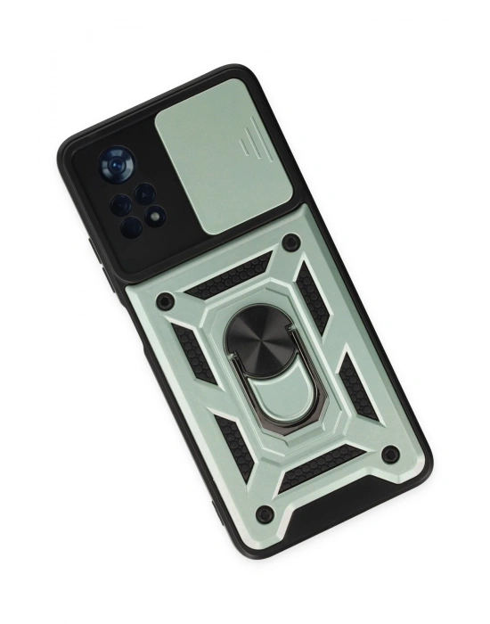 Newface Xiaomi Poco X4 Pro 5G Kılıf Pars Lens Yüzüklü Silikon - Yeşil