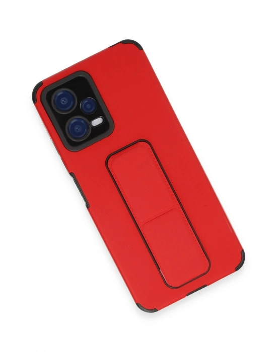 Newface Xiaomi Poco X5 5G Kılıf Mega Standlı Silikon - Kırmızı