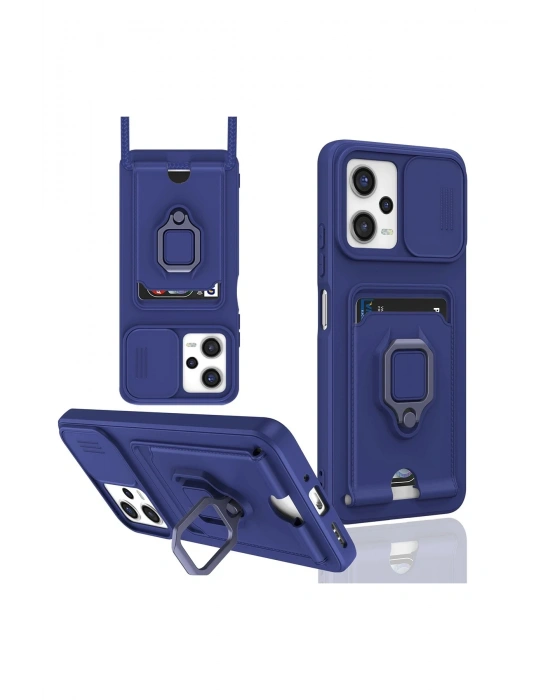 Newface Xiaomi Poco X5 5G Kılıf Zuma Kartvizitli Yüzüklü Silikon - Lacivert