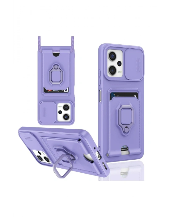 Newface Xiaomi Poco X5 5G Kılıf Zuma Kartvizitli Yüzüklü Silikon - Lila