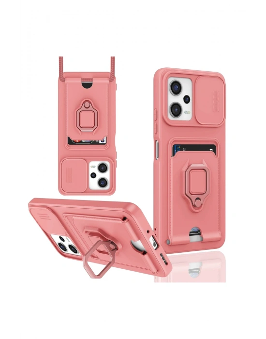 Newface Xiaomi Poco X5 5G Kılıf Zuma Kartvizitli Yüzüklü Silikon - Pembe