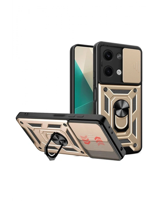 Newface Xiaomi Poco X6 Kılıf Pars Lens Yüzüklü Silikon - Gold