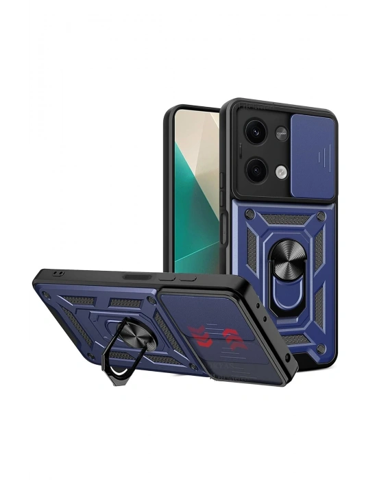 Newface Xiaomi Poco X6 Kılıf Pars Lens Yüzüklü Silikon - Lacivert