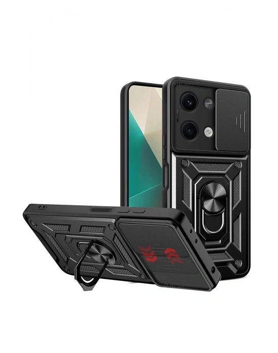 Newface Xiaomi Poco X6 Kılıf Pars Lens Yüzüklü Silikon - Siyah