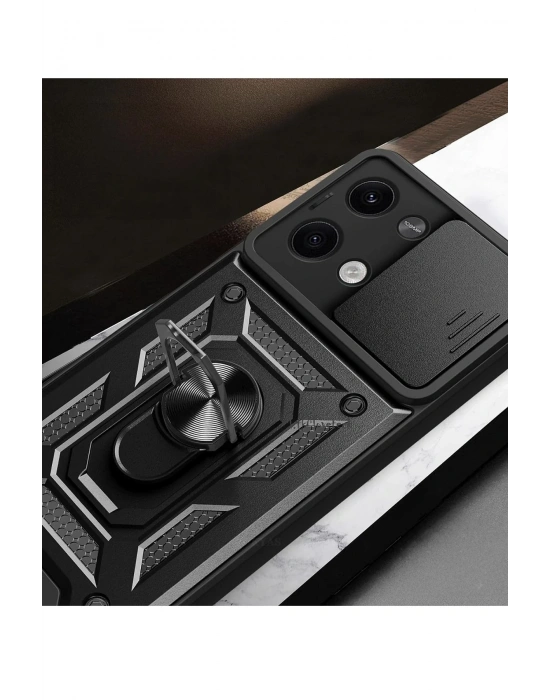 Newface Xiaomi Poco X6 Kılıf Pars Lens Yüzüklü Silikon - Siyah