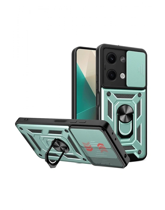 Newface Xiaomi Poco X6 Kılıf Pars Lens Yüzüklü Silikon - Yeşil