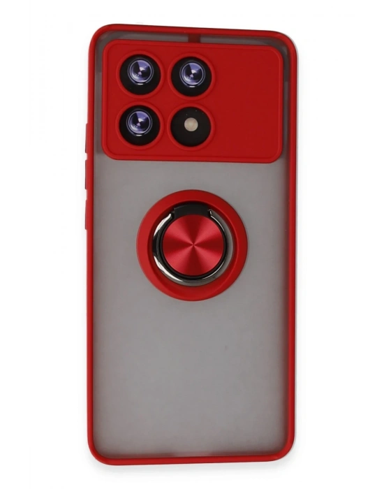 Newface Xiaomi Poco X6 Pro Kılıf Montreal Yüzüklü Silikon Kapak - Kırmızı