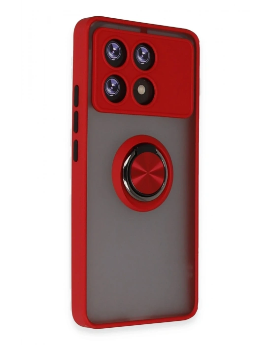 Newface Xiaomi Poco X6 Pro Kılıf Montreal Yüzüklü Silikon Kapak - Kırmızı