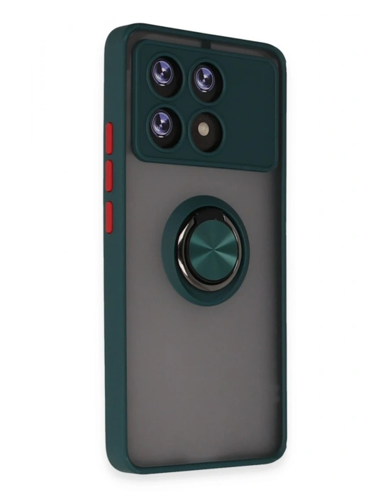 Newface Xiaomi Poco X6 Pro Kılıf Montreal Yüzüklü Silikon Kapak - Yeşil