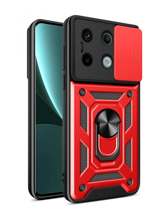 Newface Xiaomi Poco X6 Pro Kılıf Pars Lens Yüzüklü Silikon - Kırmızı