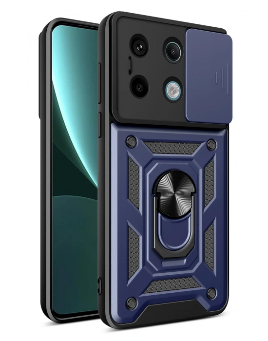 Newface Xiaomi Poco X6 Pro Kılıf Pars Lens Yüzüklü Silikon - Lacivert