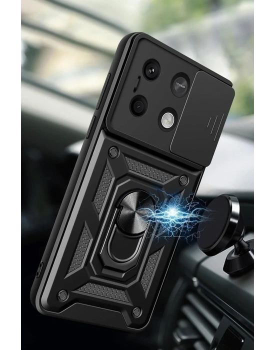 Newface Xiaomi Poco X6 Pro Kılıf Pars Lens Yüzüklü Silikon - Siyah