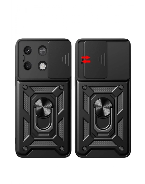 Newface Xiaomi Poco X6 Pro Kılıf Pars Lens Yüzüklü Silikon - Siyah