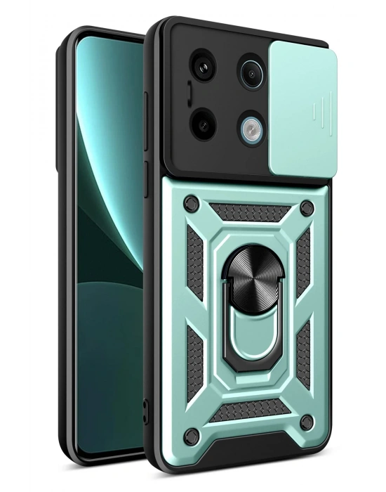 Newface Xiaomi Poco X6 Pro Kılıf Pars Lens Yüzüklü Silikon - Yeşil