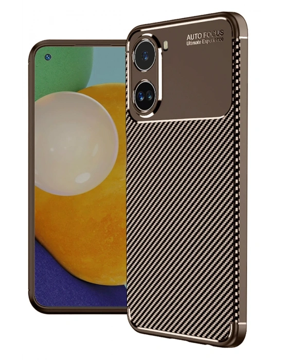 Newface Xiaomi Poco X7 Pro Kılıf Auto Focus Karbon Kapak - Kahverengi