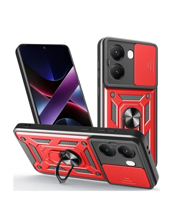 Newface Xiaomi Poco X7 Pro Kılıf Pars Lens Yüzüklü Silikon - Kırmızı