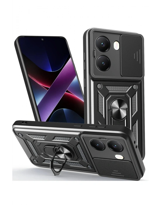 Newface Xiaomi Poco X7 Pro Kılıf Pars Lens Yüzüklü Silikon - Siyah