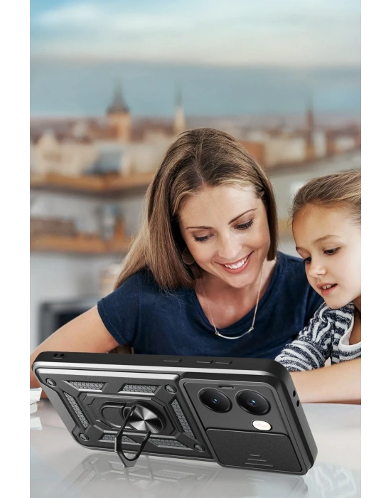 Newface Xiaomi Poco X7 Pro Kılıf Pars Lens Yüzüklü Silikon - Siyah