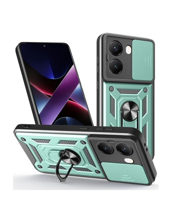 Newface Xiaomi Poco X7 Pro Kılıf Pars Lens Yüzüklü Silikon - Yeşil