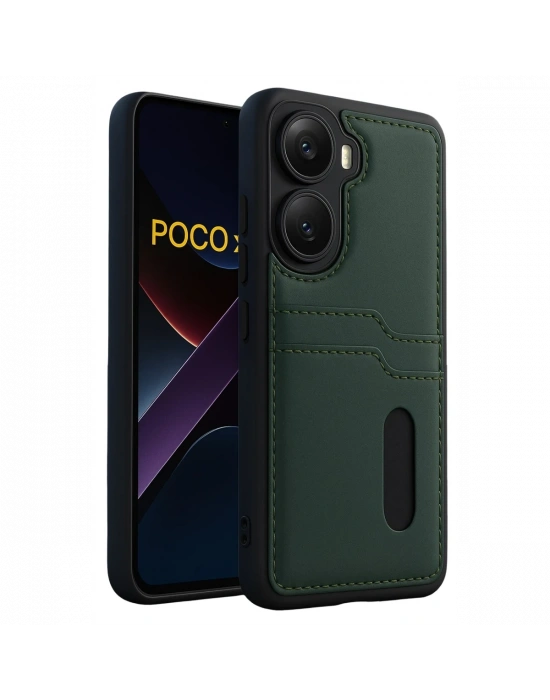 Newface Xiaomi Poco X7 Pro Kılıf Sara Kartvizitli Deri Kılıf - Koyu Yeşil